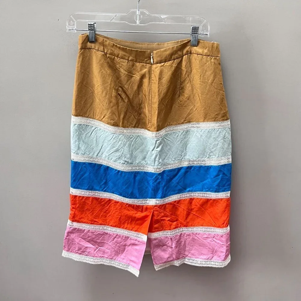 J. Crew Linen Blend Color‎ Block Panel Skirt- Size 6